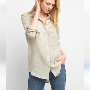 Joie women's 100% linen beige buttoned up shirt tunic blouse size 2XL